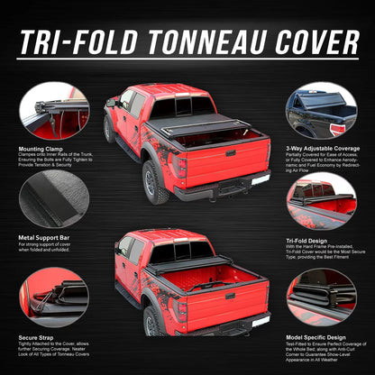 For 2009 to 2022 Dodge Ram 1500 2500 3500 6.5Ft Fleetside Bed Matte Black Soft Top Tri-Fold Adjustable Tonneau wrap Kit
