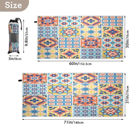 Bestwell Mexican Talavera Tiles Style Beach Towel Oversized Towel Blanket, Thin Lightweight Microfiber Sand Free Quick Dry Towel, 31”X71” Multipurpose Pool Bath Yoga Swim Shower Towel