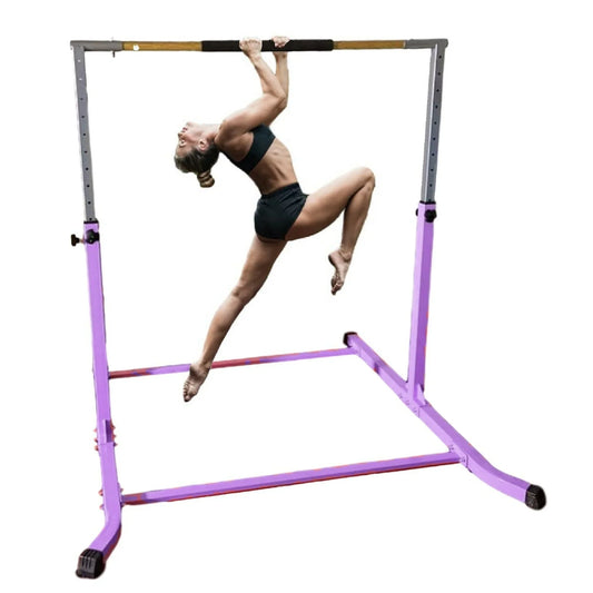 Gymnastics Kip Bar for Junior Training | Adjustable Height 3-5 FT | Cushioned Bar & Curved Legs | Pro-Gymnastics Horizontal Bar - Purple