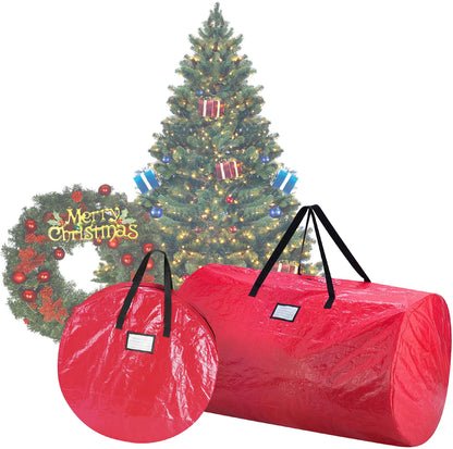 Elf Stor Tree & Wreath Storage Bag Combo-Red, 9ft Tree, 30" Wreath