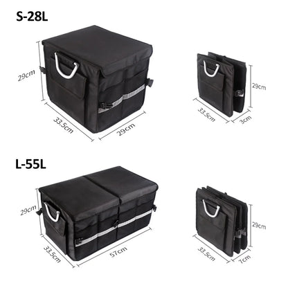 Andoer Car Trunk Organizer, Oxford Cloth Folding Storage Box with Reflective Strip, 55L Capacity, Automotive Cargo Organizer