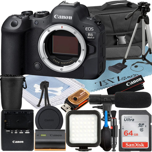 EOS R6 Mark II Mirrorless Camera (Body) with SanDisk 64GB Memory Card + Case + LED Flash + ZeeTech Accessory Bundle