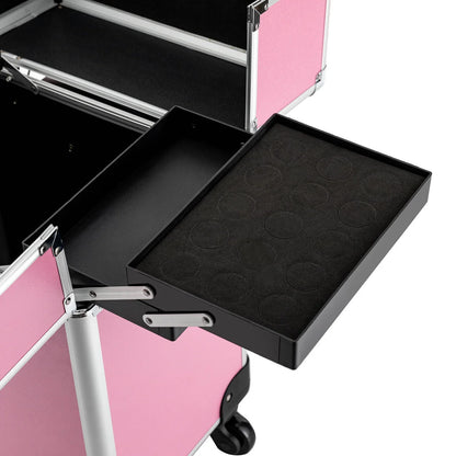 ZhdnBhnos Professional Rolling Extendable Makeup Train Case Cosmetic Trolley Storage Box Organizer (Pink)