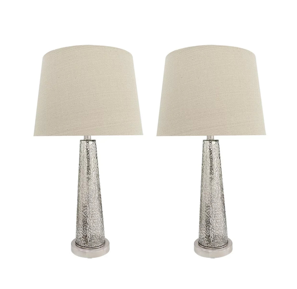 Aspen Creative 40170-12, Two Pack Set – 30" High Transitional Glass Table Lamp, Satin Nickel Finish and Hardback Empire Shaped Lamp Shade in Beige, 15" Wide