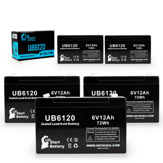 5x Pack - appropriate Tripp-Lite 850 Battery - Replacement UB6120 Universal Sealed Lead Acid Battery (6V, 12Ah, 12000mAh, F1 Terminal, AGM, SLA) - Includes 10 F1 to F2 Terminal Adapters