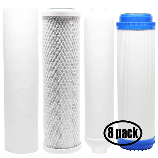 8-Pack Replacement for Filter Kit for aqua Filter Tree WFT-RO4 RO System - Includes Carbon Block Filter, PP Sediment Filter, GAC Filter & Inline Filter Cartridge - Denali Pure Brand