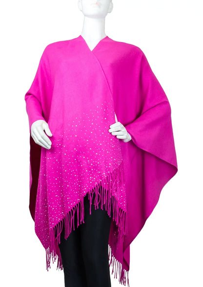 Adrienne Vittadini Women's Fuschia Wrap with Silver Studded Border and Fringe