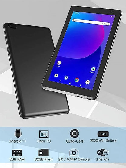 7 Inch Tablet, Android 11 Tablet PC, 32GB Storage 2GB RAM Tablets Quad-Core Processor Android 11 Tablet PC Dual Camera, WiFi, Bluetooth Computer Tablet (Black)