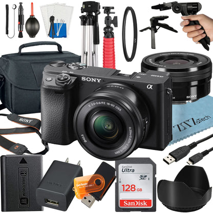 Alpha a6400 Mirrorless Digital Camera with E PZ 16-50mm OSS Lens, 128GB SanDisk Card, Tripod, Case, ZeeTech Accessory Bundle