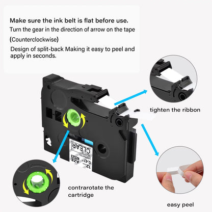GREENCYCLE 10PK suitable for Brother P-touch Black on Matte Clear 12mm 0.47" TZe-M31 TZ-M31 TZM31 TZeM31 Laminated Label Tape