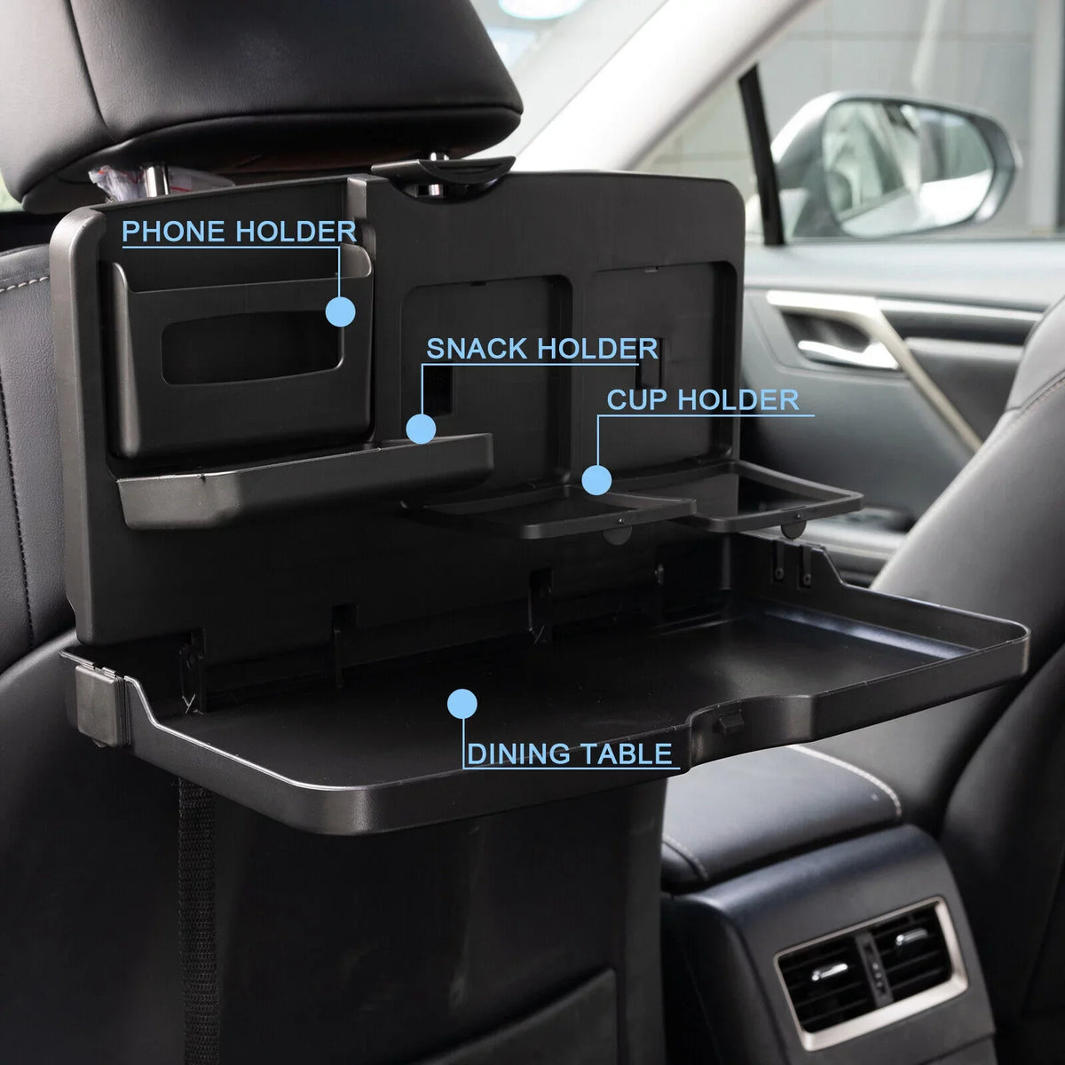 Yiyasu 2x Folding Car Seat Rear Back Dining Table Travel Food Drink Holder Tray Seat Desk