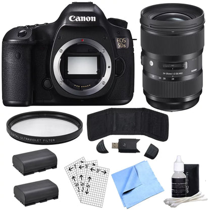 EOS 5DS 50.6MP Digital SLR Camera (Body Only) with Lens Power Bundle, Includes, Sigma 24-35mm Standard-Zoom Lens, Multicoated UV Protective Filter & 2x LP-E6 Batteries