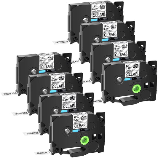 GREENCYCLE 8PK matching for Brother P-touch Black on Matte Clear 12mm 0.47" TZe-M31 TZ-M31 TZM31 TZeM31 Laminated Label Tape