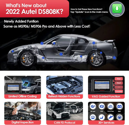Autel Scanner MaxiDAS DS808K Auto Diagnostic Scan Tool,  ECU Coding,ABS Bleed, Oil Reset,Upgrade of DS708 MP808