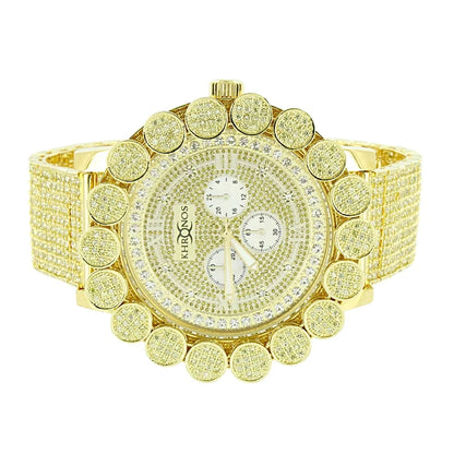 Canary Gold Tone Custom Pave Watch Solid Stainless Steel Back Genuine Diamond Dial Iced Out Flower Bezel Jo Rodeo Jojino