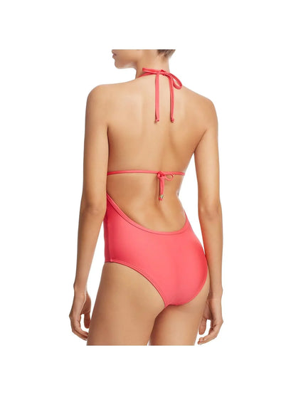 Ella Moss Womens Crafty Halter Crochet One-Piece Swimsuit Red S