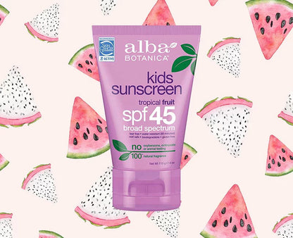 Alba Botanica, Kids Sunscreen, Tropical Fruit, SPF 45, 4 oz(Pack of 3)