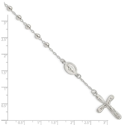 Auriga Fine Jewelry 925 Sterling Silver Beaded Single Decade Rosary Bracelet 7.5inch for Women