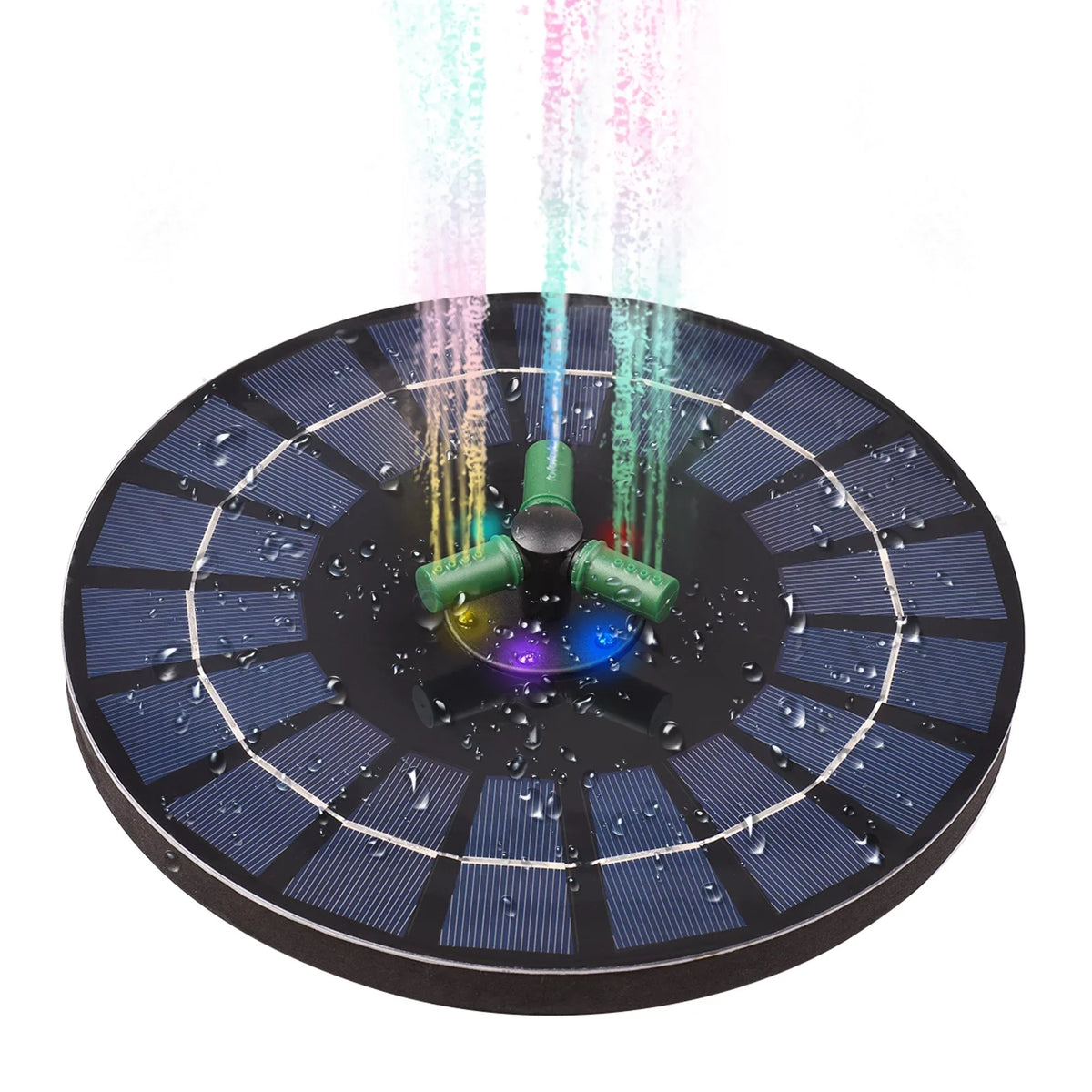 6W Colorful Solar Fountain Pump With Rotatable Nozzle LED Light Solar moisture Pump With Battery Auto-Shut off 9 Inch Fountain for Bird Bath Garden Small Pond
