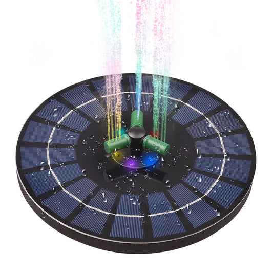 6W Colorful Solar Fountain Pump With Rotatable Nozzle LED Light Solar moisture Pump With Battery Auto-Shut off 9 Inch Fountain for Bird Bath Garden Small Pond