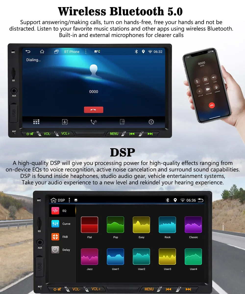 Android 11 Car Stereo with Wireless  Carplay Double Din Android Auto Car Radio 7 Inch IPS G+G Touch Screen Bluetooth WiFi GPS Navigation Mirrorlink DSP Octa Core Backup Camera