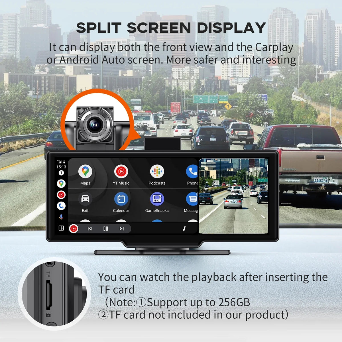 Herilary Wireless  Carplay Screen Car Stereo Android Auto Car Play Adapter 10.26" Touch Screen Wireless Carplay with 2.5K Dash Cam, Mirror Link/Siri/Wifi/Bluetooth/Double Din