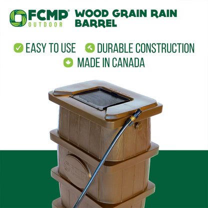 FCMP Outdoor WG4000 45 Gallon Wood Grain Rain aqua Catcher Barrel, Brown