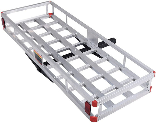Hitch Cargo Carrier Fits 2” Receiver, 60” x 22” x 7” Mount Luggage Rack, Aluminum Trailer Vehicle Cargo Basket for SUV, Truck, Car, 500LBS Capacity