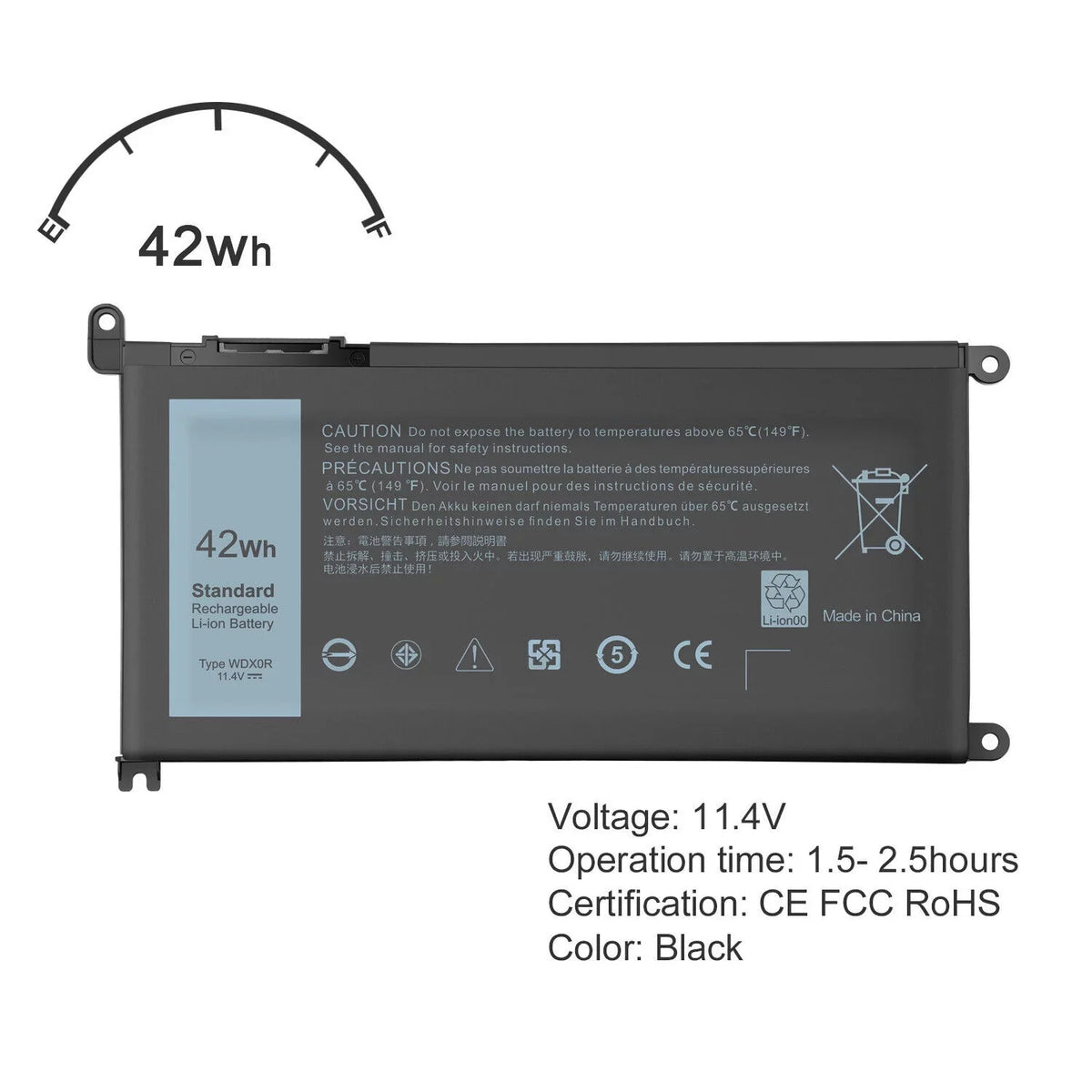 42Wh WDX0R Battery for  Inspiron 15 5565 5567 5568 5578 Fit 3CRH3 T2JX4 USA