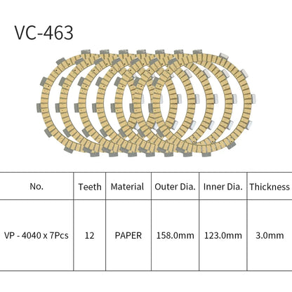 For Kawasaki VN400 Vulcan Classic Drifter/ ZR400 Zephyr X/ ZR400 ZRX400 ZRX400-II ZZ-R400/ EN450  454 LTD/ EN500 Vulcan 500 LTD/  Motorcycle Clutch Friction Plates 7 PCS Paper Based Kits