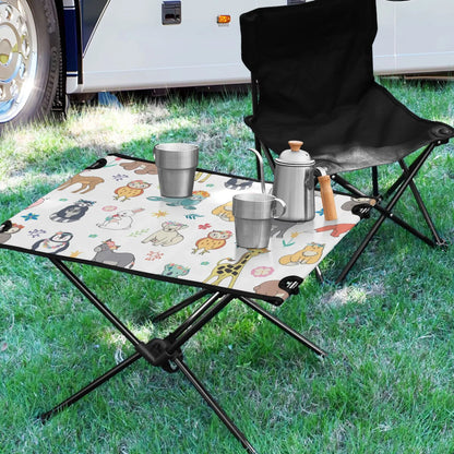 Cartoon Elephant Bear Giraffe Fox Camping Folding Table Portable Beach Table with Storage Bag Compact Picnic Table for Outdoor Travel Fishing BBQ