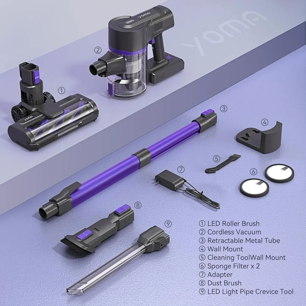 Cordless Vacuum Cleaner, 350W Stick Vacuum with 28Kpa Powerful Suction, Rechargeable Vacuum with 50min Runtime, 6-in-1 Lightweight Vacuum Cordless for Home Carpet Floor Pet Hair (Midnight Purple)
