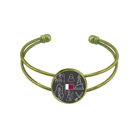 Drawing City Qatar Flag Petroleum Bracelet Bangle Retro Open Cuff Jewelry