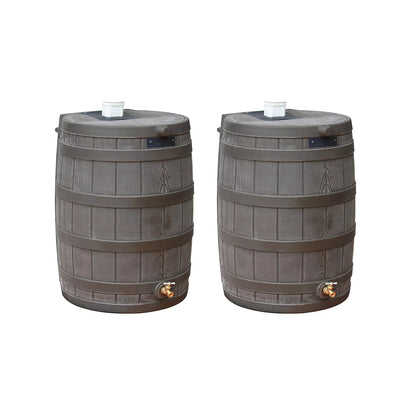 Good Ideas Rain Wizard 50 Gallon Rain Barrel aqua Collector, Oak (2 Pack)