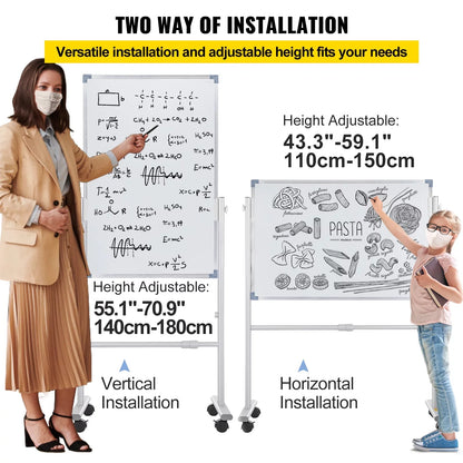 BENTISM Mobile Magnetic Whiteboard Dry Erase Board  w/ Stand 36" x 24" Double Sided with Height Adjustable Aluminum Frame and 360 Reversible Rolling Lockable Swivel Wheels for Office School Home