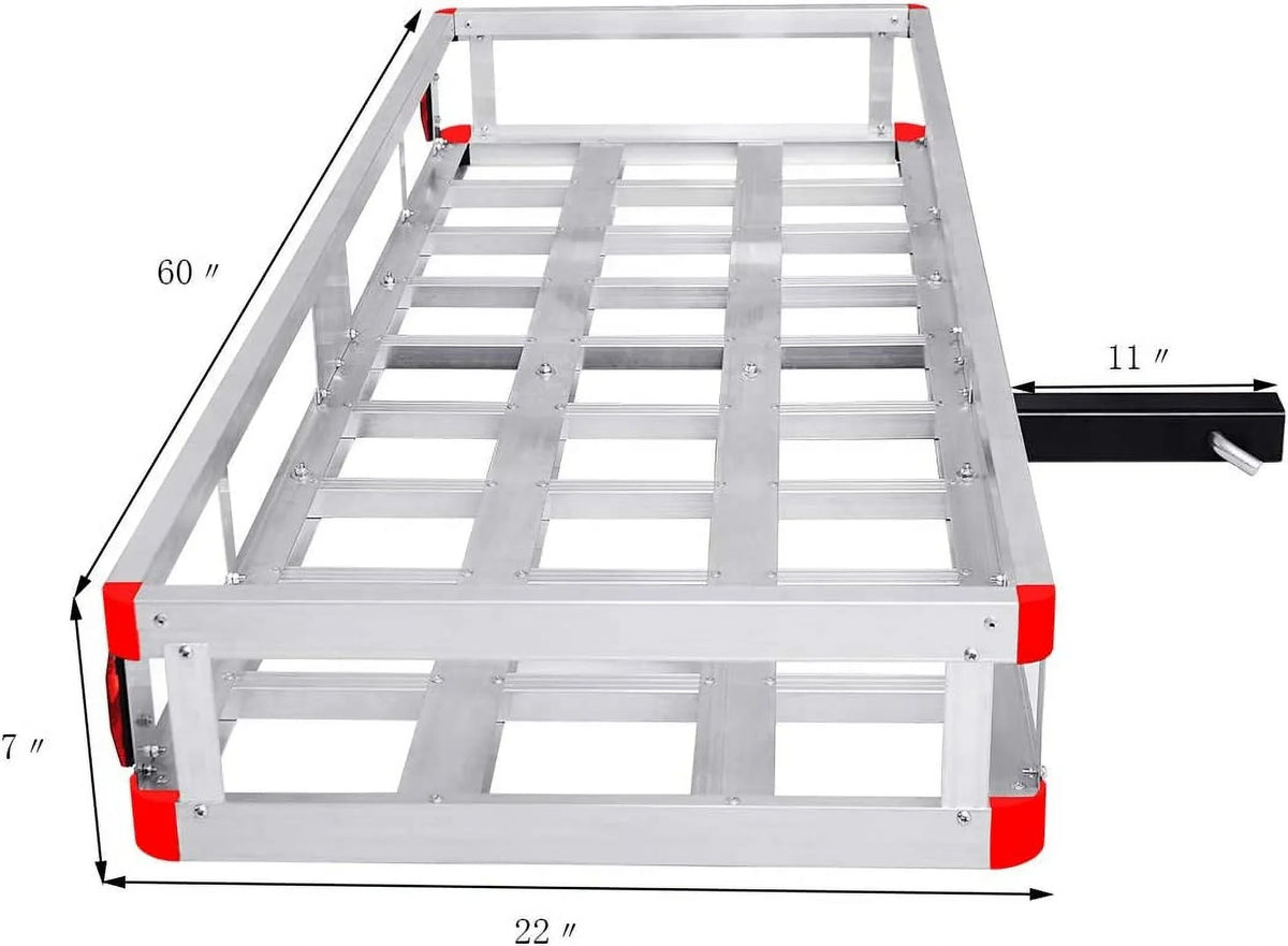 Hitch Cargo Carrier Fits 2” Receiver, 60” x 22” x 7” Mount Luggage Rack, Aluminum Trailer Vehicle Cargo Basket for SUV, Truck, Car, 500LBS Capacity