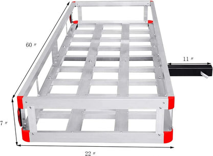 Hitch Cargo Carrier Fits 2” Receiver, 60” x 22” x 7” Mount Luggage Rack, Aluminum Trailer Vehicle Cargo Basket for SUV, Truck, Car, 500LBS Capacity