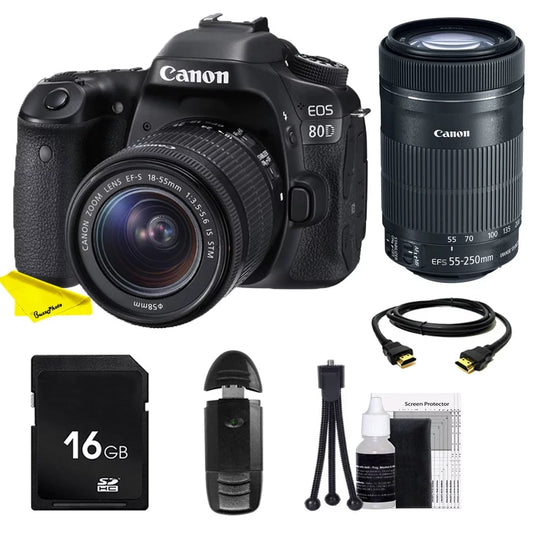 EOS 80D DSLR Camera with 18-55mm IS STM & 55-250 IS STM Lenses + SD Card + Buzz-Photo Beginners Bundle