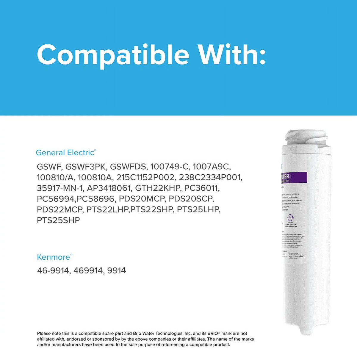 Brio 6023A Refrigerator moisture Filter Replacement matching WIth GE GSWF, GSWF3PK, GSWFDS, 100749-C, 100749C, 100810/A, 100810A