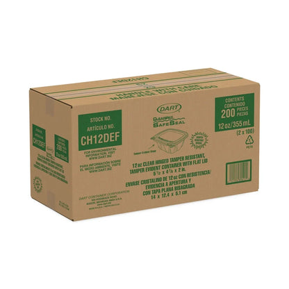 Dart ClearPac SafeSeal Tamper-immune/Evident Containers, Flat Lid, 12 oz, 4.9 x 2 x 5.5, Clear, Plastic, 100/Bag, 2 Bags/Carton