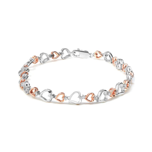 Haus of Brilliance 14K Rose Gold Plated .925 Sterling Silver 1/4 Cttw Womens Round cut Lobster Claw Clasp Diamond Heart Link Bracelet (I-J Color, I2-I3 Clarity) - Size 7" Inches