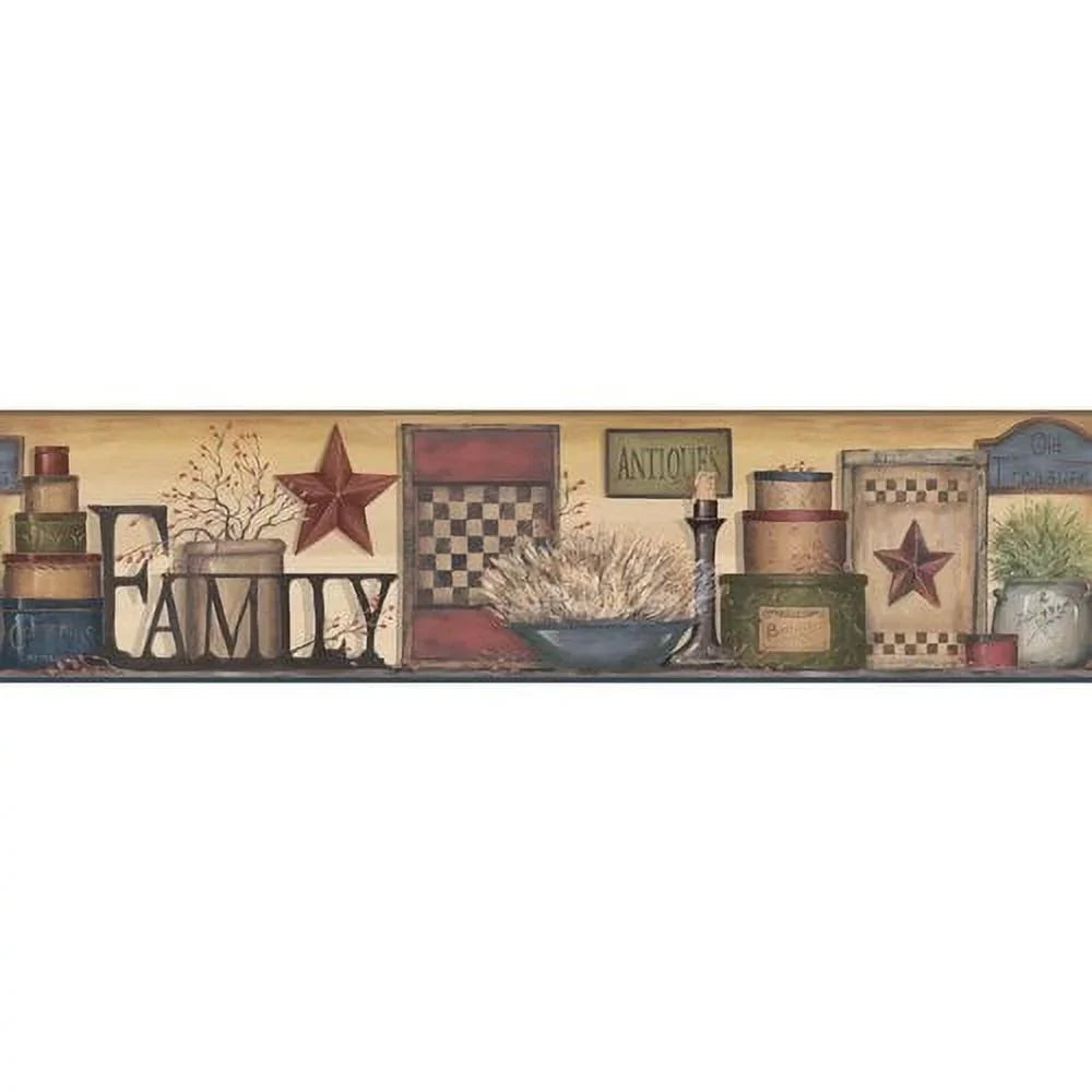 York Wallcoverings Country Keepsakes Family Shelf Border Wallpaper