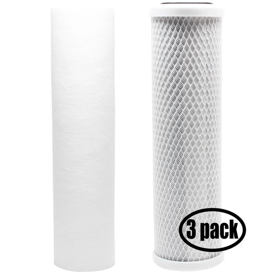 3-Pack Replacement for Filter Kit for Bulk Reef Supply 208868 RO System - Includes Carbon Block Filter & PP Sediment Filter - Denali Pure Brand