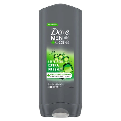 Dove Men + Care Refreshing Extra Fresh 3-In-1 Hair, Body And Face Wash Pack Of 3 With 24-Hour Nourishing Micromoisture Technology Body Wash For Men 400 Ml