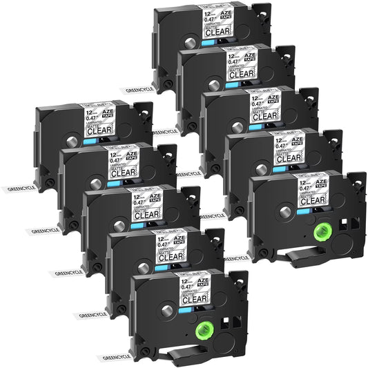 GREENCYCLE 10PK suitable for Brother P-touch Black on Matte Clear 12mm 0.47" TZe-M31 TZ-M31 TZM31 TZeM31 Laminated Label Tape