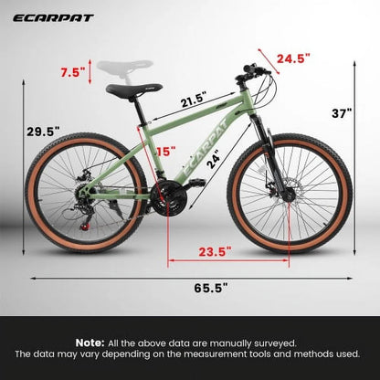 A24301 Ecarpat Mountain Bike 24 Inch Wheels, 21-Speed Mens Womens Trail Commuter City Mountain Bike, Carbon steel Frame Disc Brakes Thumb Shifter Front Fork Bicycles