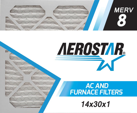 Aerostar 14x30x1 MERV  8, Pleated Air Filter, 14x30x1, Box of 6, Made in the USA