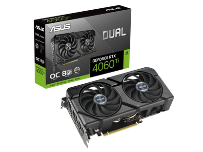 Dual GeForce RTX? 4060 Ti EVO OC Edition 8GB GDDR6 (PCIe 4.0, 8GB GDDR6, DLSS 3, HDMI 2.1a, DisplayPort 1.4a, Axial-tech fan design, 0dB technology, Protective Backplate, Auto-Extreme Technology)