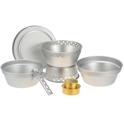 Arealer Portable Camping Cookware Mess Kit Stove Spirit with Stand Pot Pan with Gripper Cooking Set for Backpacking Hiking Picnic BBQ