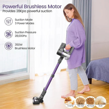 Cordless Vacuum Cleaner, 350W Stick Vacuum with 28Kpa Powerful Suction, Rechargeable Vacuum with 50min Runtime, 6-in-1 Lightweight Vacuum Cordless for Home Carpet Floor Pet Hair (Midnight Purple)